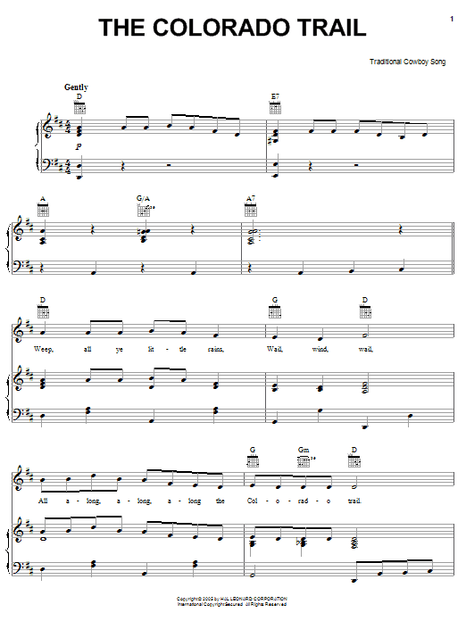 American Cowboy Song The Colorado Trail sheet music, chords, lyrics - Printable PDF for Piano, Vocal & Guitar (Right-Hand Melody)