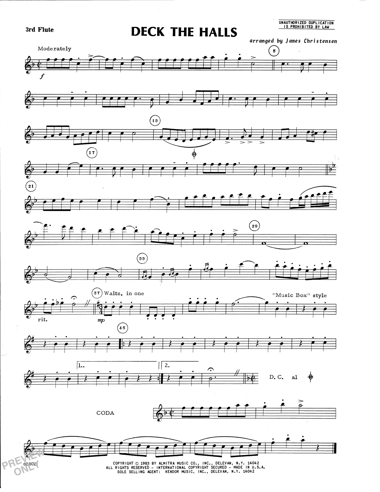 Traditional Deck the Halls (Flute Quartet) (arr. James Christensen) - 3rd C Flute sheet music preview music notes and score for Woodwind Ensemble including 1 page(s)