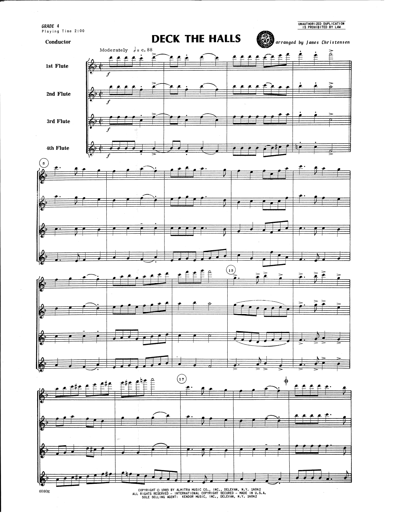 Learn to play Traditional Deck the Halls (Flute Quartet) (arr. James Christensen) - Full Score sheet music for Woodwind Ensemble in minutes. Traditional Deck the Halls (Flute Quartet) (arr. James Christensen) - Full Score sheet music preview music notes and score for Woodwind Ensemble including 3 page(s)