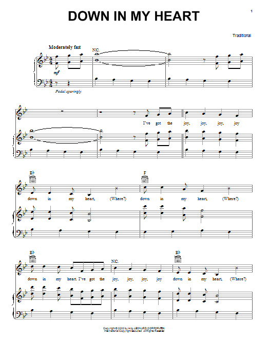 Download Traditional Down In My Heart sheet music notes and chords for Piano, Vocal & Guitar (Right-Hand Melody) - Download Printable PDF and start playing in minutes.