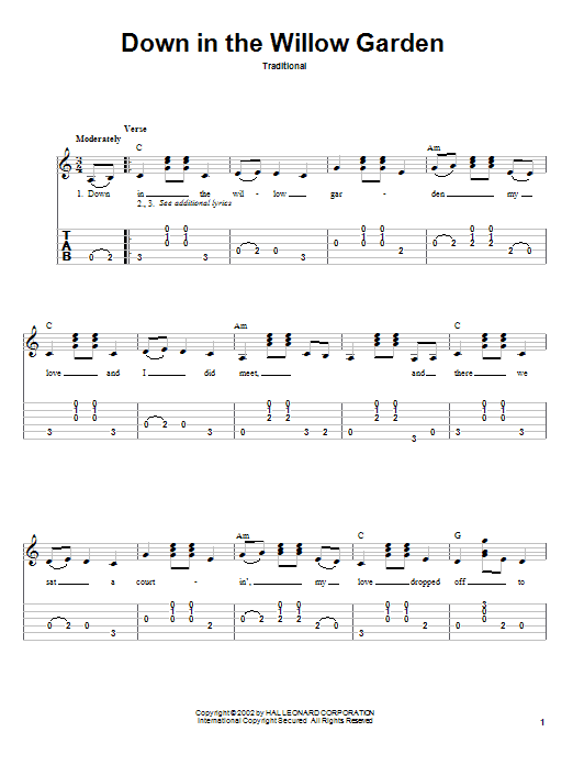 Learn to play Traditional Down In The Willow Garden sheet music for Guitar Tab in minutes. Traditional Down In The Willow Garden sheet music preview music notes and score for Guitar Tab including 2 page(s)