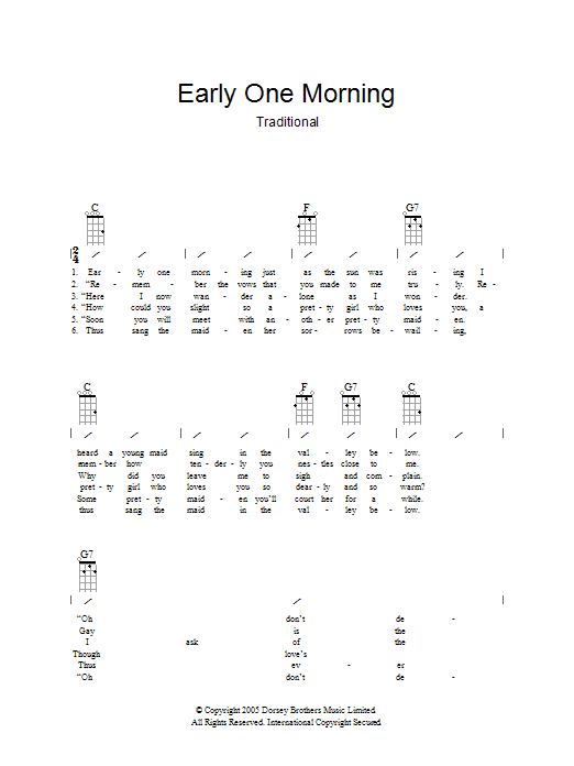 Traditional Early One Morning sheet music preview music notes and score for Piano & Vocal including 2 page(s)