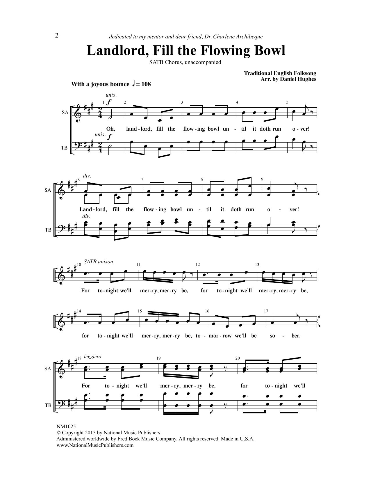 Traditional English Folksong Landlord, Fill The Flowing Bowl (arr. Daniel Hughes) sheet music, chords, lyrics - Printable PDF for SATB Choir