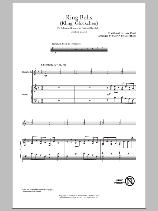 Susan Brumfield Kling, Glockchen (Ring, Merry Bell) sheet music, chords, lyrics - Printable PDF for 2-Part Choir
