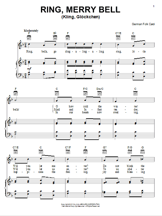 Traditional Carol Kling, Glockchen (Ring, Merry Bell) sheet music, chords, lyrics - Printable PDF for Piano, Vocal & Guitar (Right-Hand Melody)