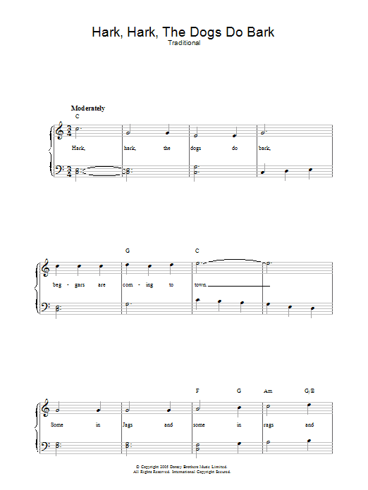 Traditional Hark Hark The Dogs Do Bark sheet music preview music notes and score for Piano & Vocal including 2 page(s)
