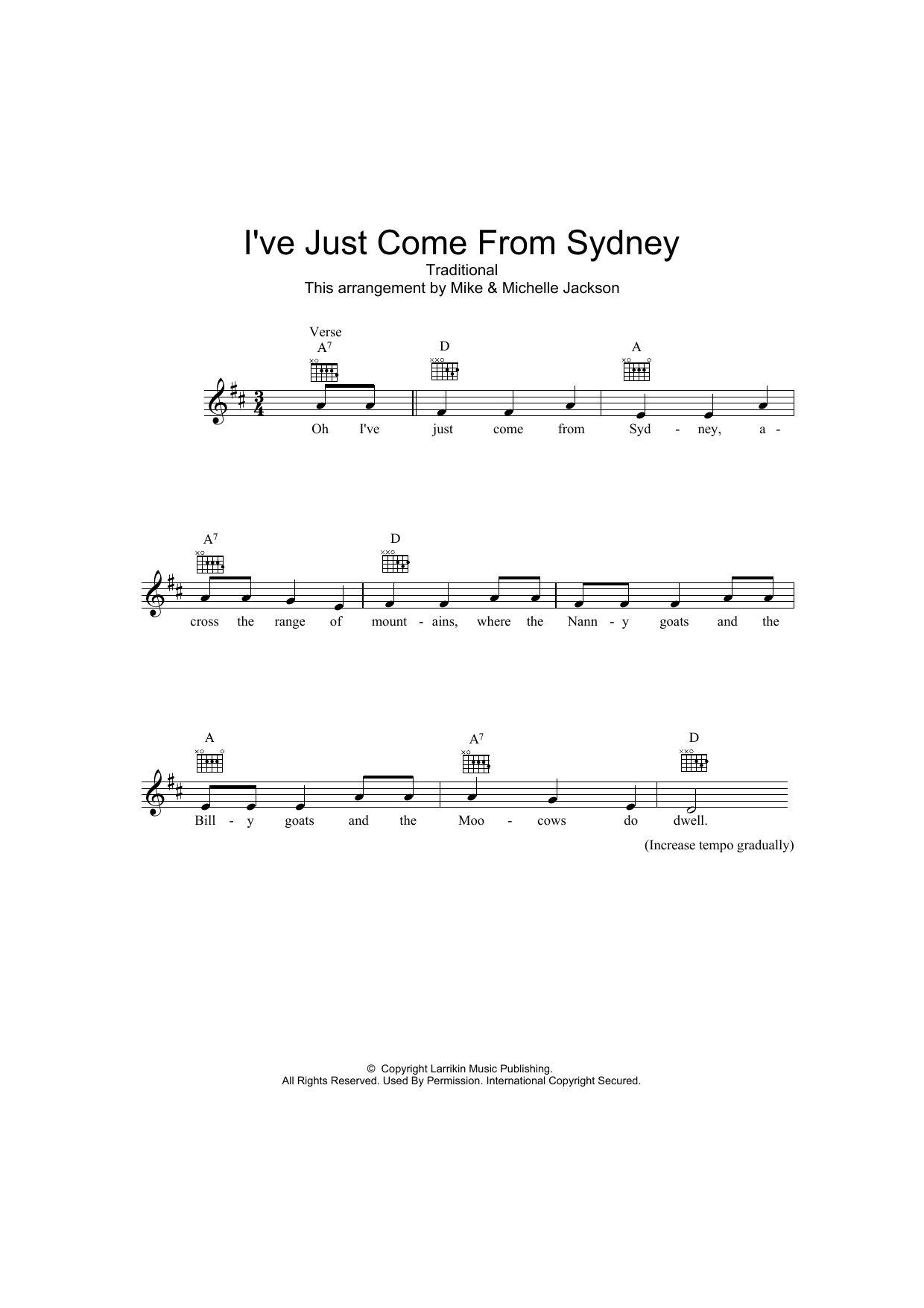 Learn to play Traditional I've Just Come From Sydney sheet music for Melody Line, Lyrics & Chords in minutes. Traditional I've Just Come From Sydney sheet music preview music notes and score for Melody Line, Lyrics & Chords including 2 page(s)