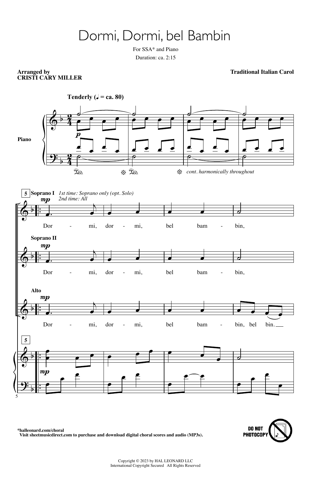 Traditional Italian Carol Dormi, Dormi Bel Bambin (arr. Cristi Cary Miller) sheet music, chords, lyrics - Printable PDF for SSA Choir