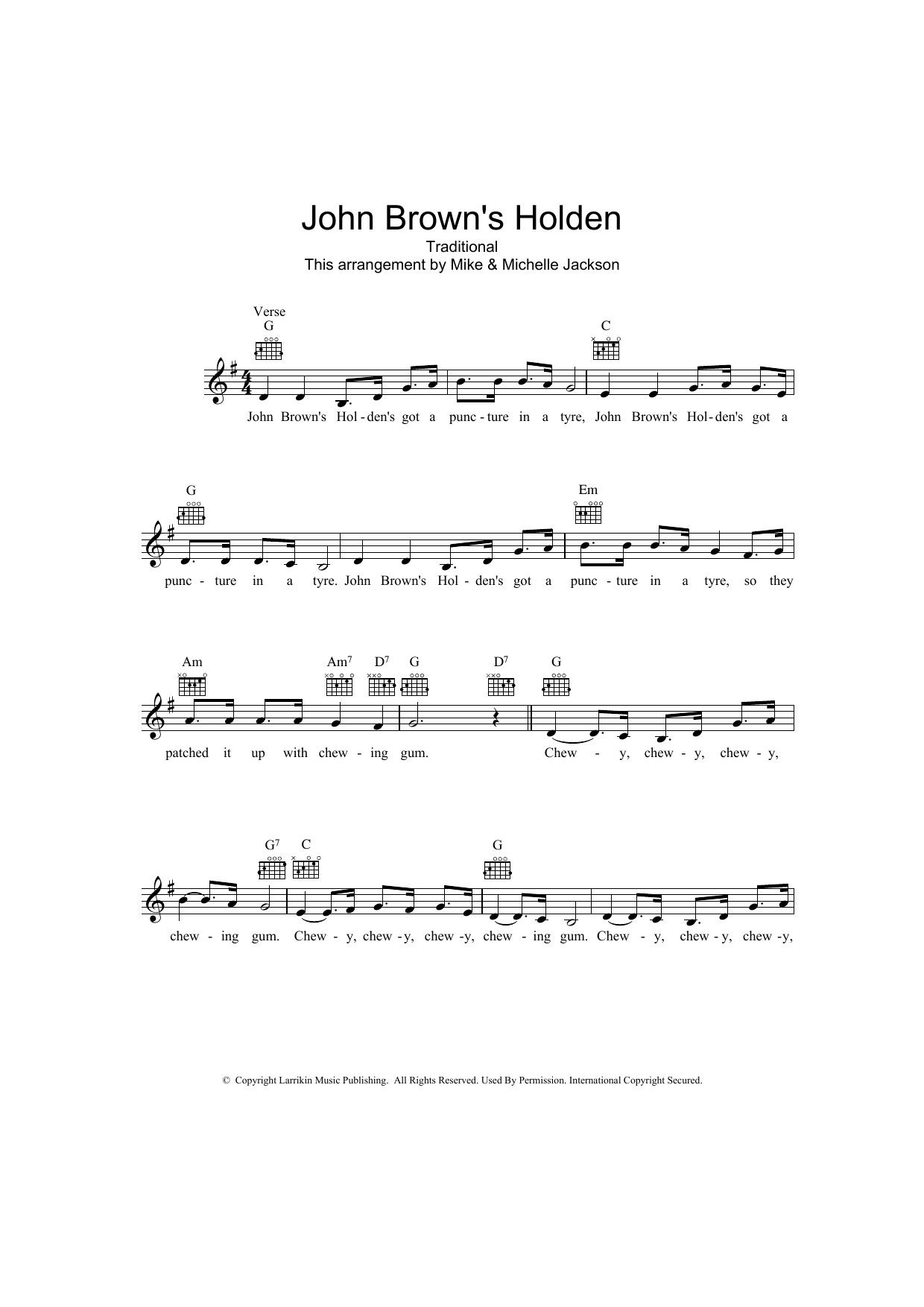 Learn to play Traditional John Brown's Holden sheet music for Melody Line, Lyrics & Chords in minutes. Traditional John Brown's Holden sheet music preview music notes and score for Melody Line, Lyrics & Chords including 2 page(s)