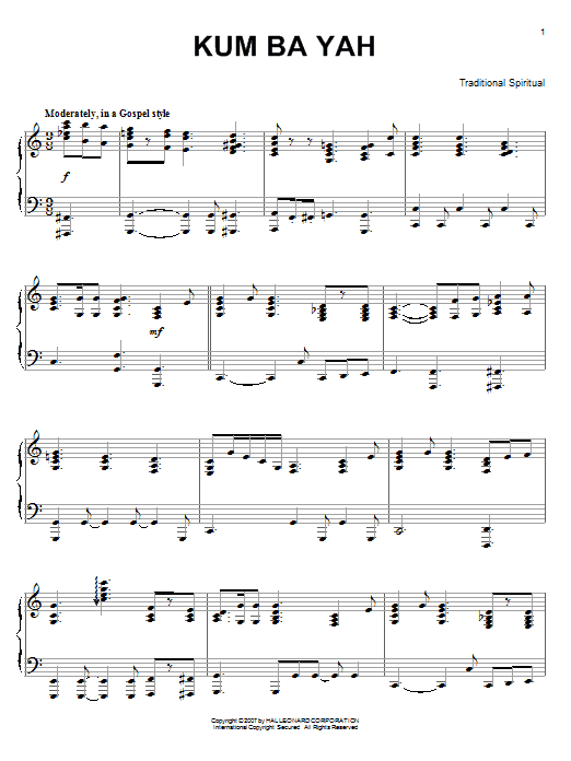 Traditional Kum Ba Yah sheet music preview music notes and score for Piano & Vocal including 2 page(s)
