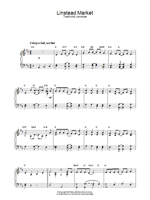 Traditional Linstead Market sheet music preview music notes and score for Piano including 2 page(s)
