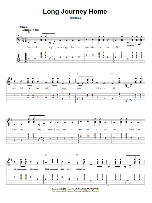 Learn to play Traditional Long Journey Home sheet music for Guitar Tab in minutes. Traditional Long Journey Home sheet music preview music notes and score for Guitar Tab including 2 page(s)