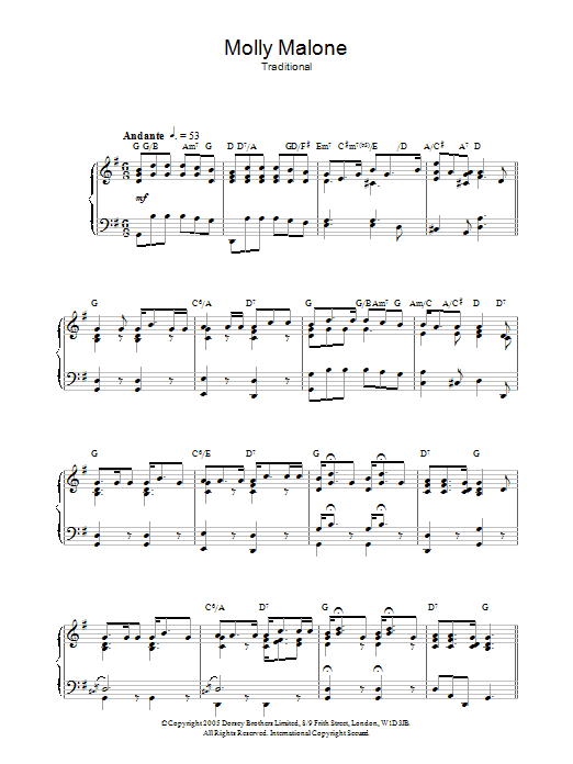 Learn to play Traditional Molly Malone sheet music for Piano in minutes. Traditional Molly Malone sheet music preview music notes and score for Piano including 2 page(s)