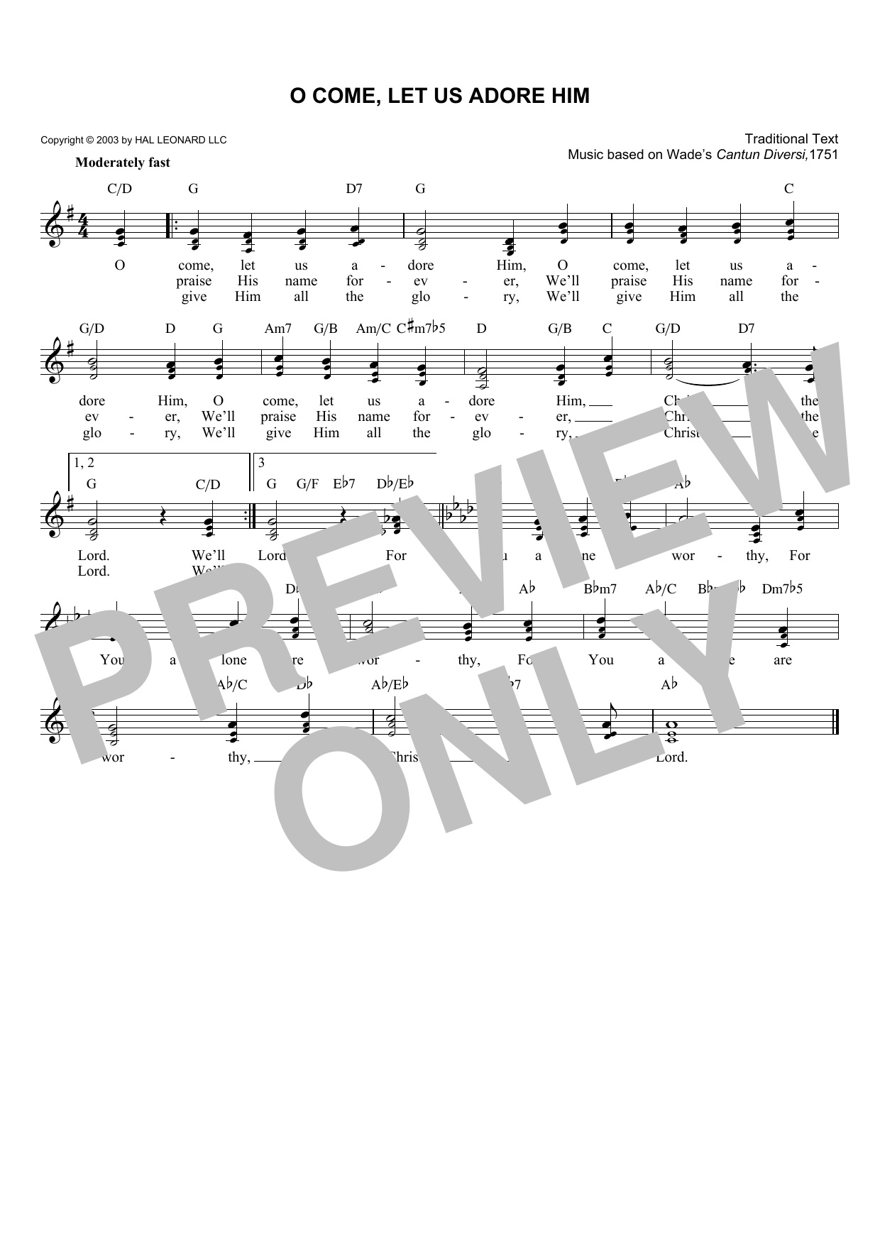 Traditional O Come, Let Us Adore Him sheet music, chords, lyrics - Printable PDF for Melody Line, Lyrics & Chords