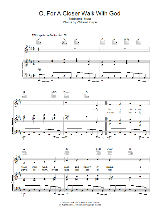 Traditional O, For A Closer Walk With God sheet music, chords, lyrics - Printable PDF for Piano, Vocal & Guitar (Right-Hand Melody)