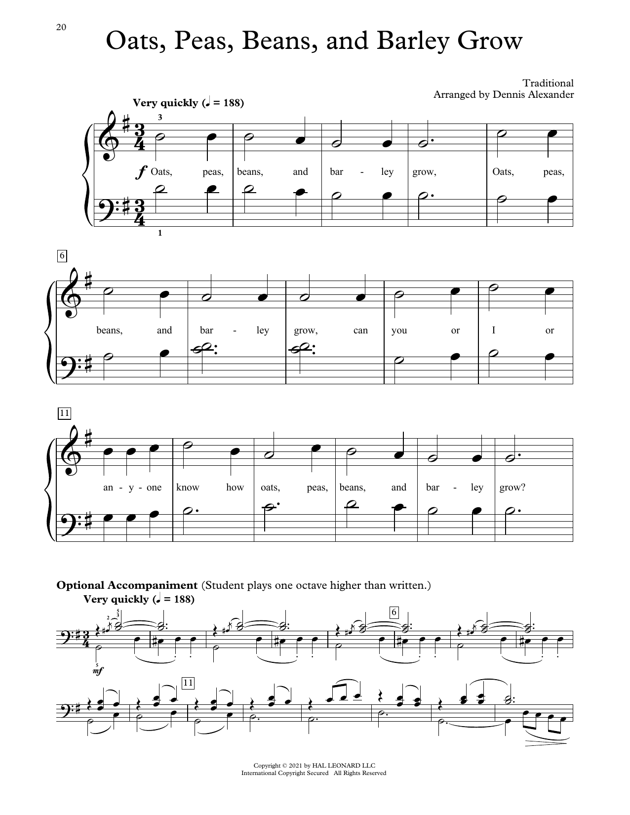 Traditional Oats, Peas, Beans And Barley Grow (arr. Dennis Alexander) sheet music, chords, lyrics - Printable PDF for Educational Piano