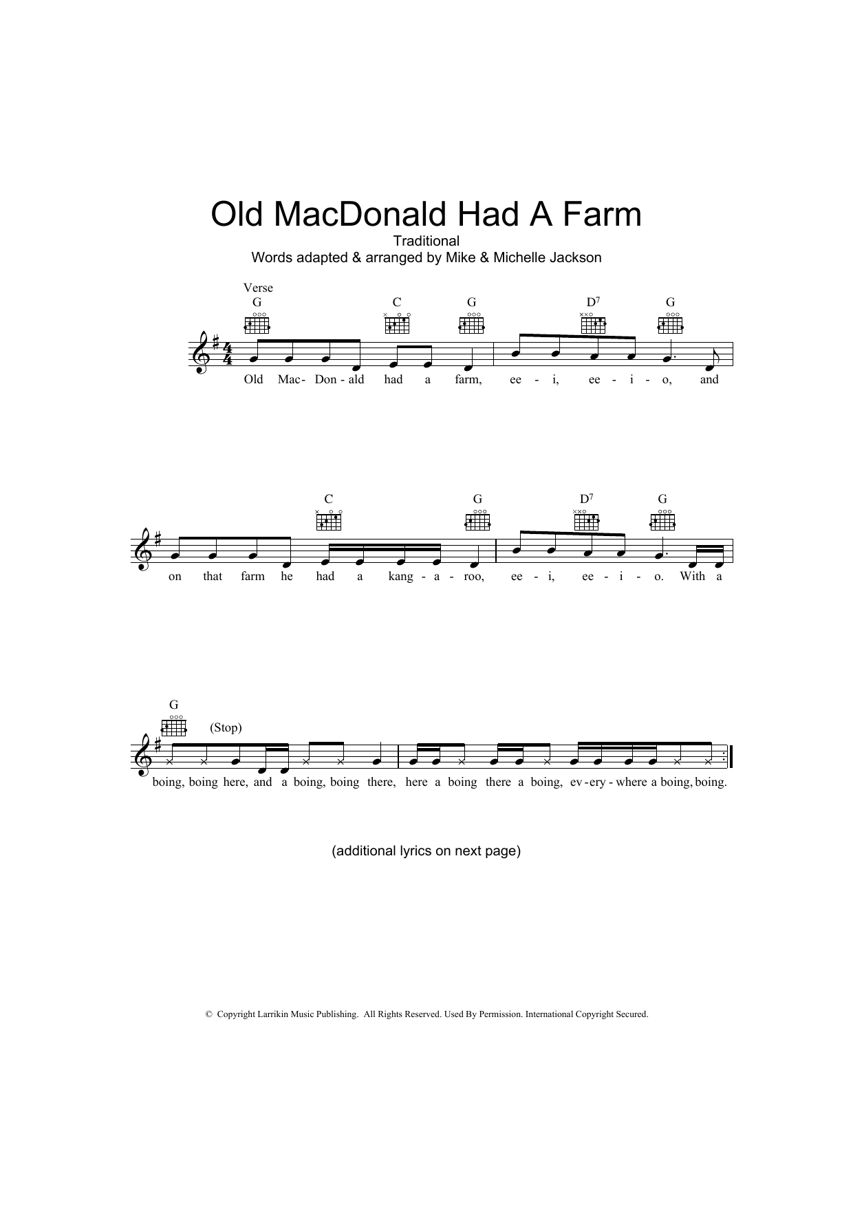 Learn to play Traditional Old MacDonald Had A Farm (Australian version) sheet music for Melody Line, Lyrics & Chords in minutes. Traditional Old MacDonald Had A Farm (Australian version) sheet music preview music notes and score for Melody Line, Lyrics & Chords including 2 page(s)