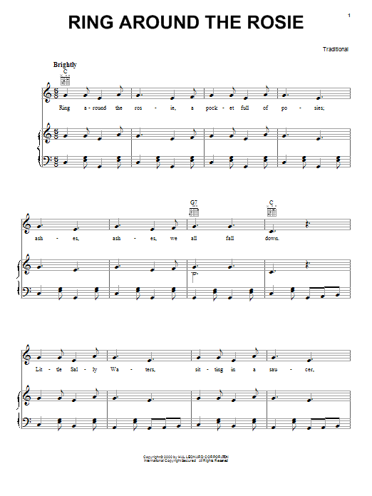 Learn to play Traditional Ring Around The Rosie sheet music for Piano, Vocal & Guitar (Right-Hand Melody) in minutes. Traditional Ring Around The Rosie sheet music preview music notes and score for Piano, Vocal & Guitar (Right-Hand Melody) including 2 page(s)