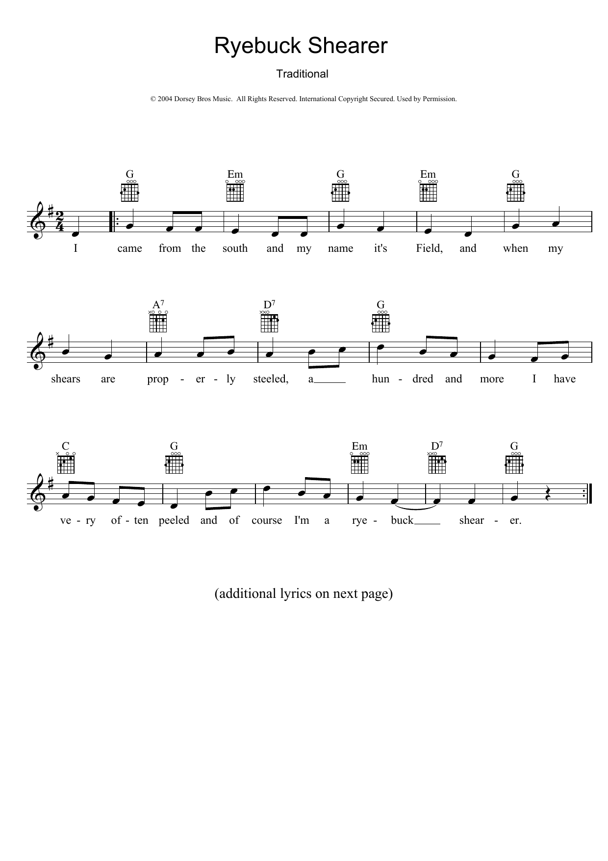 Learn to play Traditional Ryebuck Shearer sheet music for Melody Line, Lyrics & Chords in minutes. Traditional Ryebuck Shearer sheet music preview music notes and score for Melody Line, Lyrics & Chords including 2 page(s)
