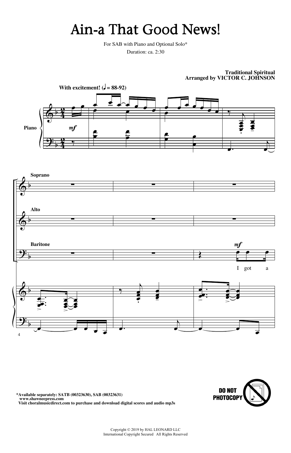 Traditional Spiritual Ain'a That Good News! (arr. Victor C. Johnson) sheet music, chords, lyrics - Printable PDF for SAB Choir