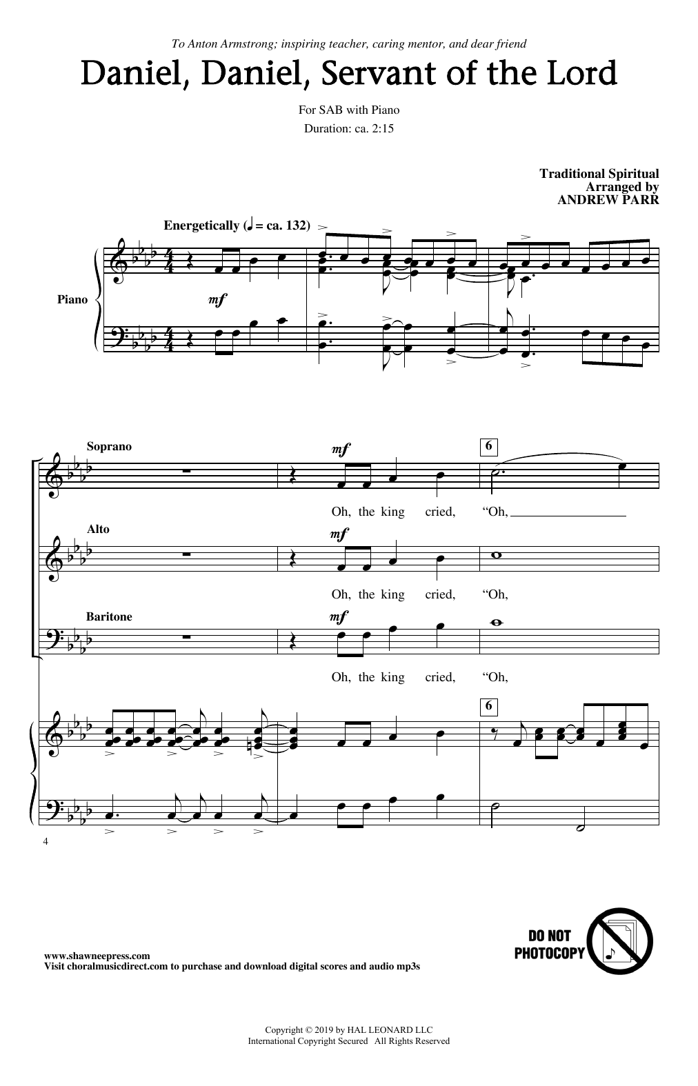 Traditional Spiritual Daniel, Daniel, Servant Of The Lord (arr. Andrew Parr) sheet music, chords, lyrics - Printable PDF for SAB Choir