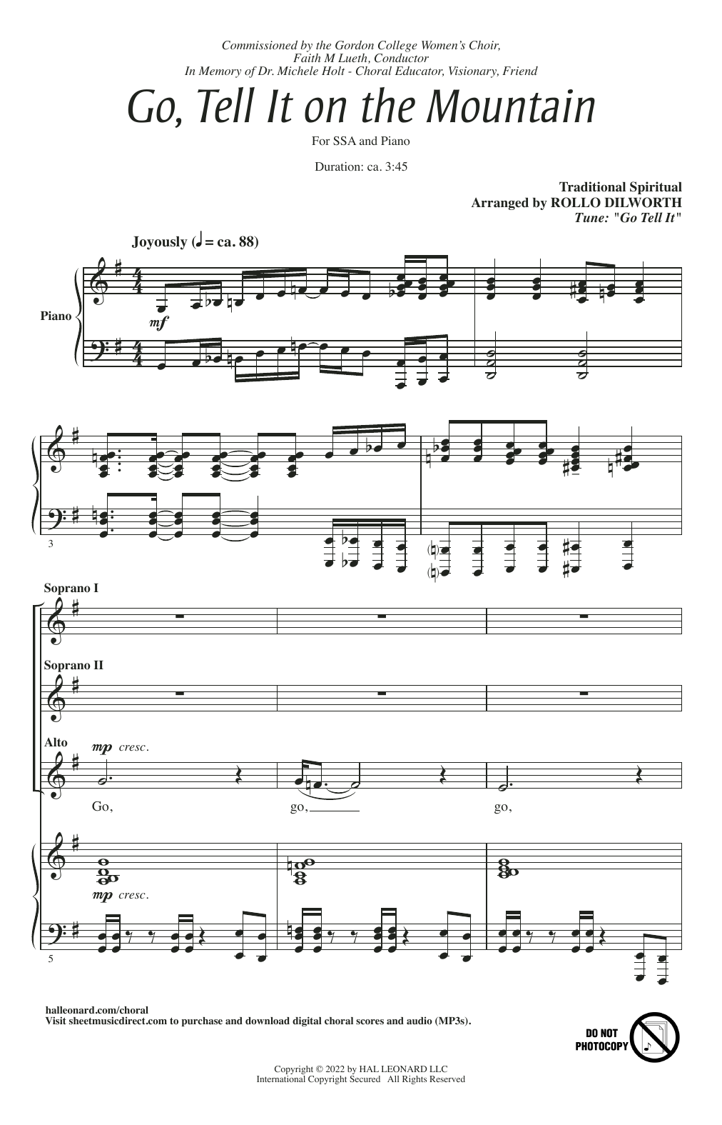 Traditional Spiritual Go, Tell It On The Mountain (arr. Rollo Dilworth) sheet music, chords, lyrics - Printable PDF for SSA Choir