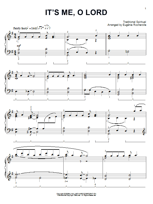 African-American Spiritual It's Me, O Lord sheet music, chords, lyrics - Printable PDF for Piano