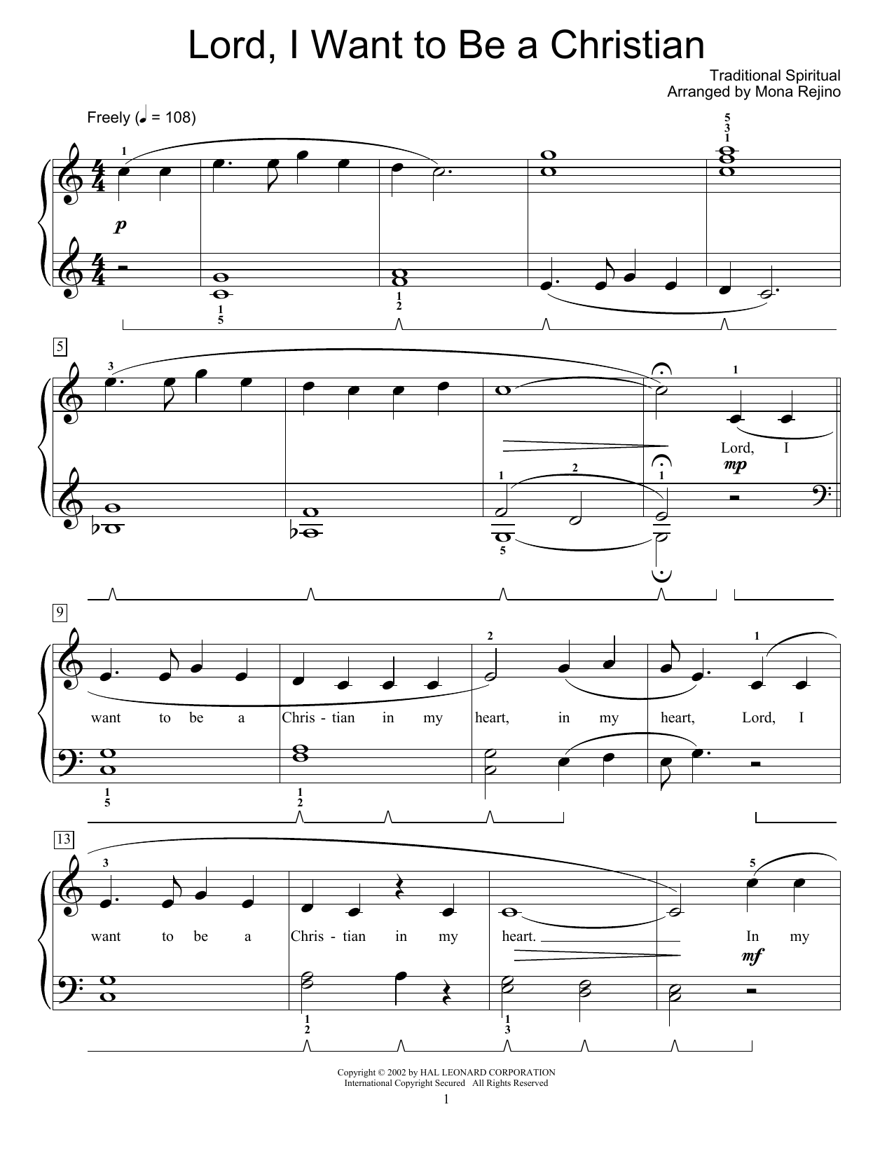 Traditional Spiritual Lord, I Want To Be A Christian sheet music, chords, lyrics - Printable PDF for Educational Piano