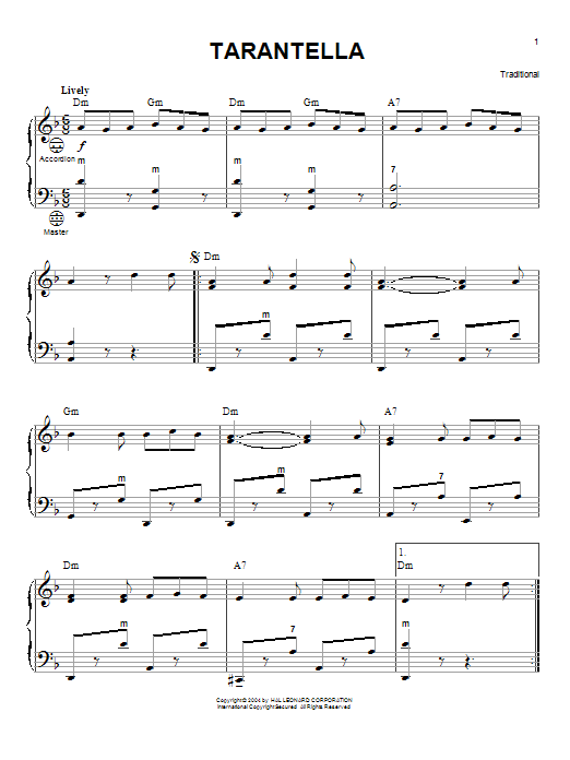 Traditional Tarantella sheet music preview music notes and score for Accordion including 4 page(s)