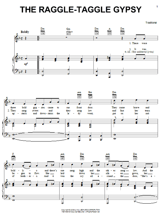 Traditional The Raggle Taggle Gypsy sheet music, chords, lyrics - Printable PDF for Piano, Vocal & Guitar (Right-Hand Melody)