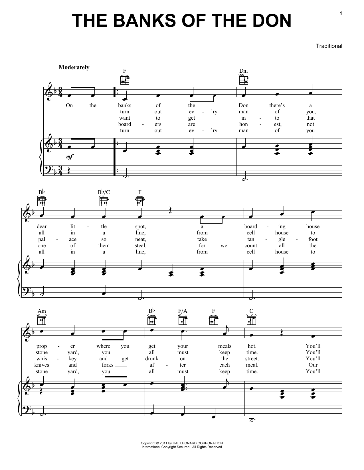 Traditional The Banks Of The Don sheet music preview music notes and score for Piano, Vocal & Guitar (Right-Hand Melody) including 2 page(s)