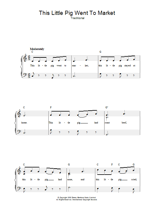 Traditional This Little Pig Went To Market sheet music preview music notes and score for Piano & Vocal including 2 page(s)
