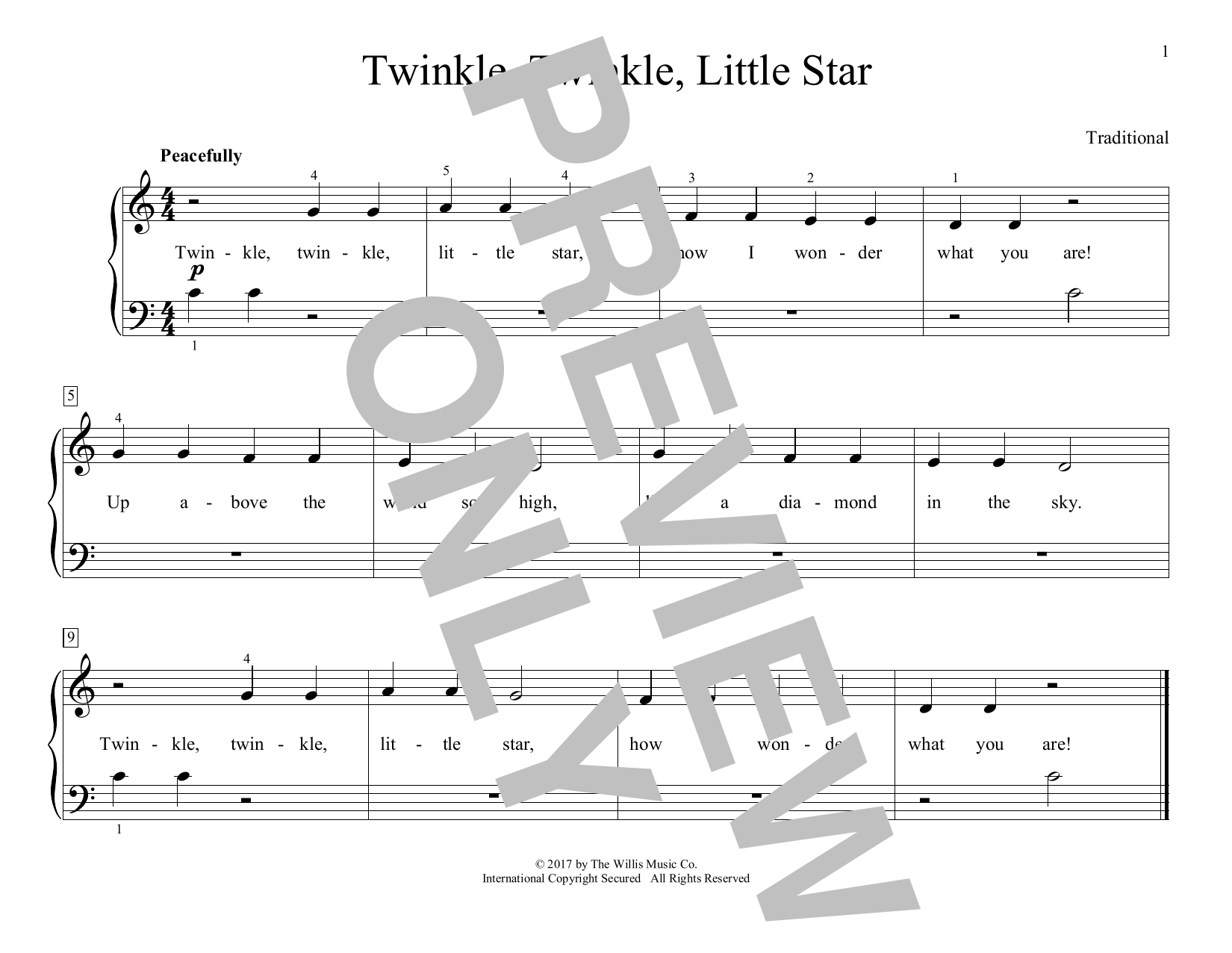 Traditional Twinkle, Twinkle, Little Star (arr. Christopher Hussey) sheet music, chords, lyrics - Printable PDF for Educational Piano