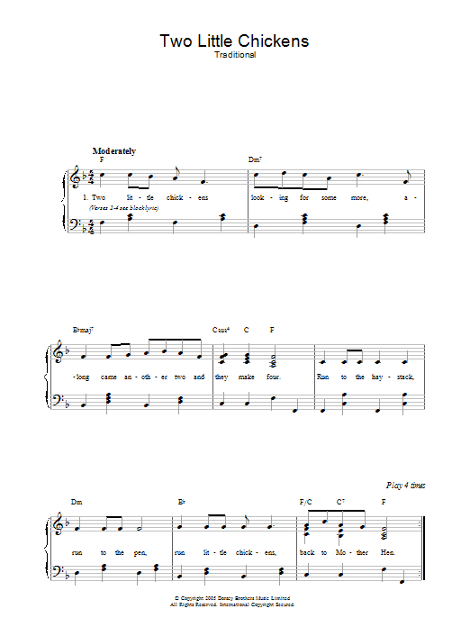 Traditional Two Little Chickens sheet music preview music notes and score for Piano & Vocal including 2 page(s)