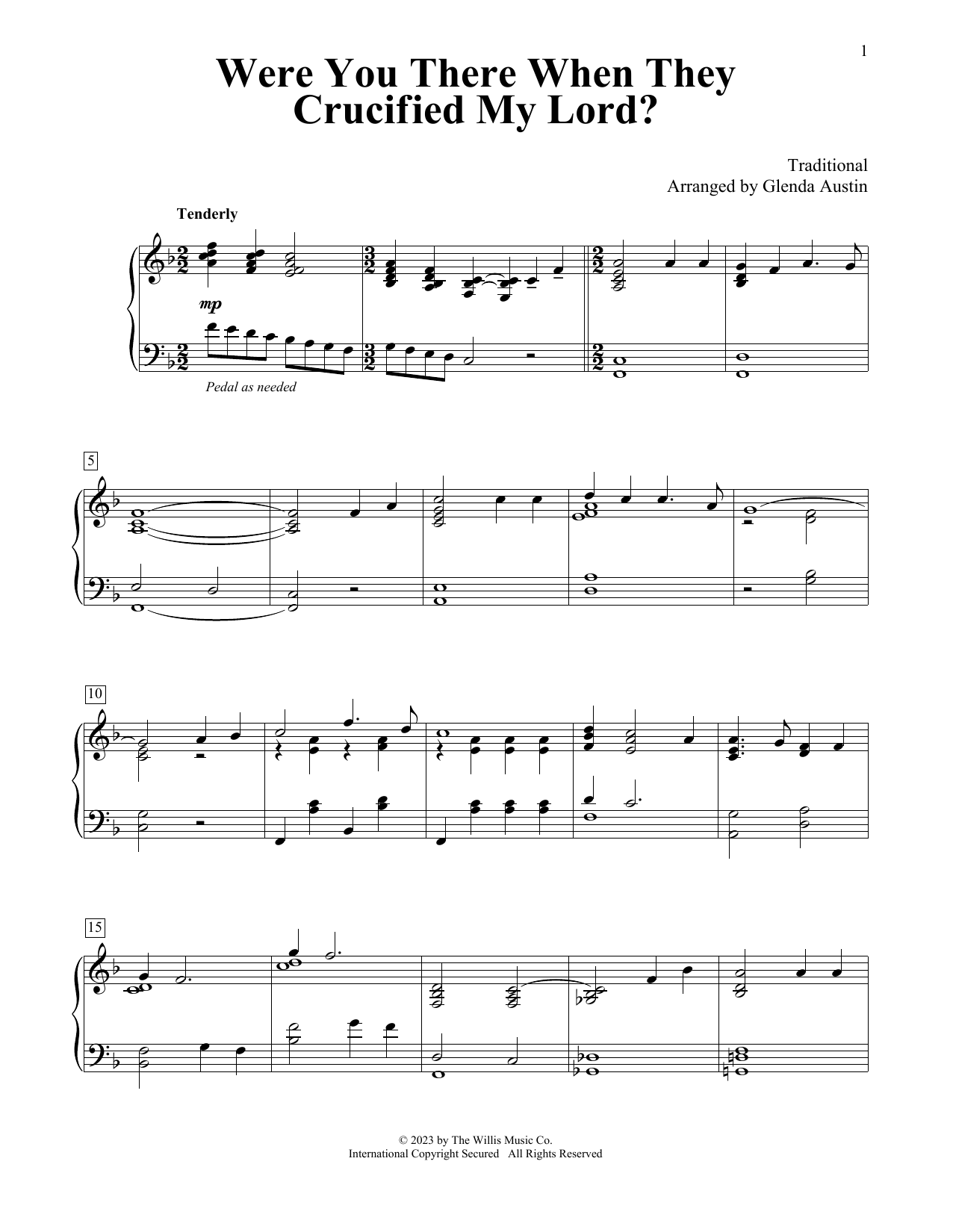 Traditional Were You There When They Crucified My Lord? (arr. Glenda Austin) sheet music, chords, lyrics - Printable PDF for Educational Piano