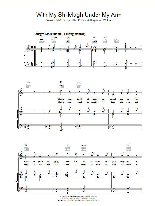 Traditional Irish Song With My Shillelagh Under My Arm sheet music preview music notes and score for Piano, Vocal & Guitar (Right-Hand Melody) including 5 page(s)