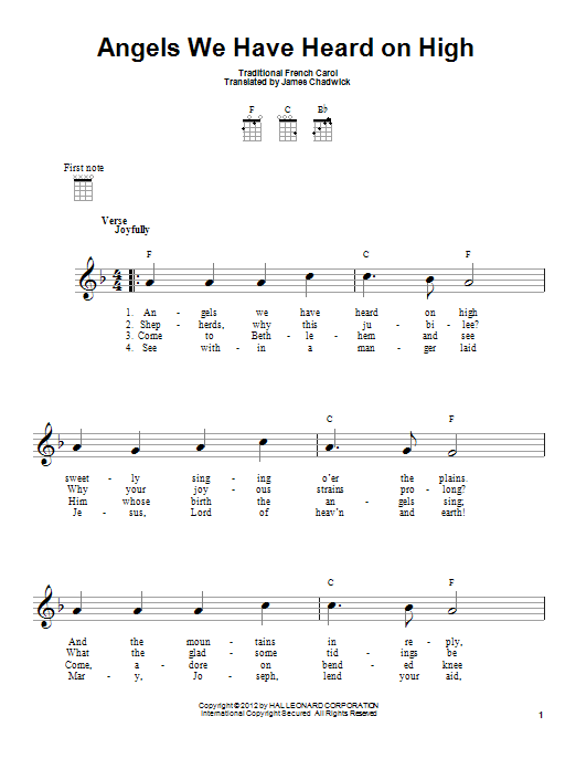 Learn to play Traditional Carol Angels We Have Heard On High sheet music for Ukulele in minutes. Traditional Carol Angels We Have Heard On High sheet music preview music notes and score for Ukulele including 2 page(s)