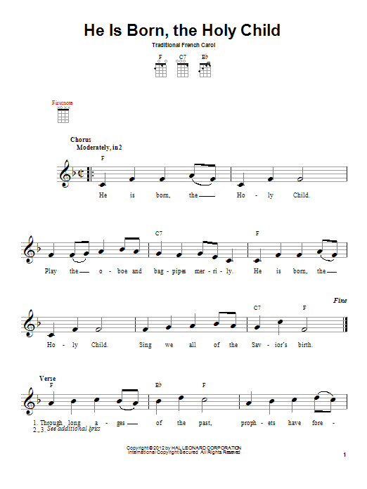 Learn to play Traditional Carol He Is Born sheet music for Ukulele in minutes. Traditional Carol He Is Born sheet music preview music notes and score for Ukulele including 2 page(s)