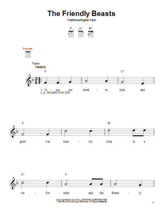 Learn to play Traditional Carol The Friendly Beasts sheet music for Ukulele in minutes. Traditional Carol The Friendly Beasts sheet music preview music notes and score for Ukulele including 2 page(s)