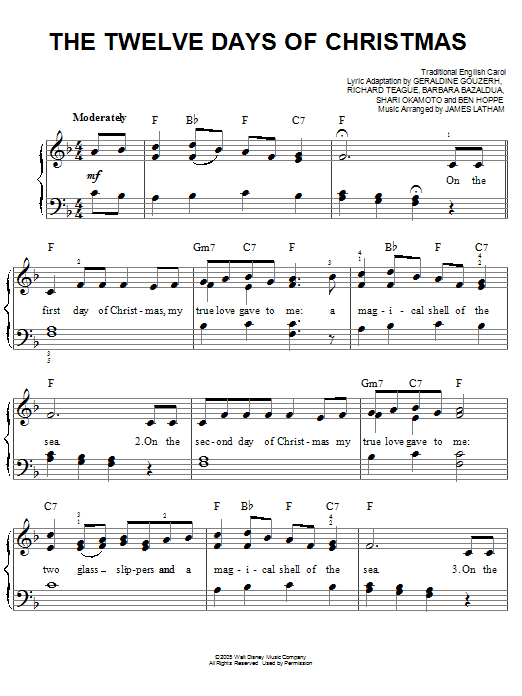 Learn to play Traditional Carol The Twelve Days Of Christmas sheet music for Easy Piano in minutes. Traditional Carol The Twelve Days Of Christmas sheet music preview music notes and score for Easy Piano including 4 page(s)