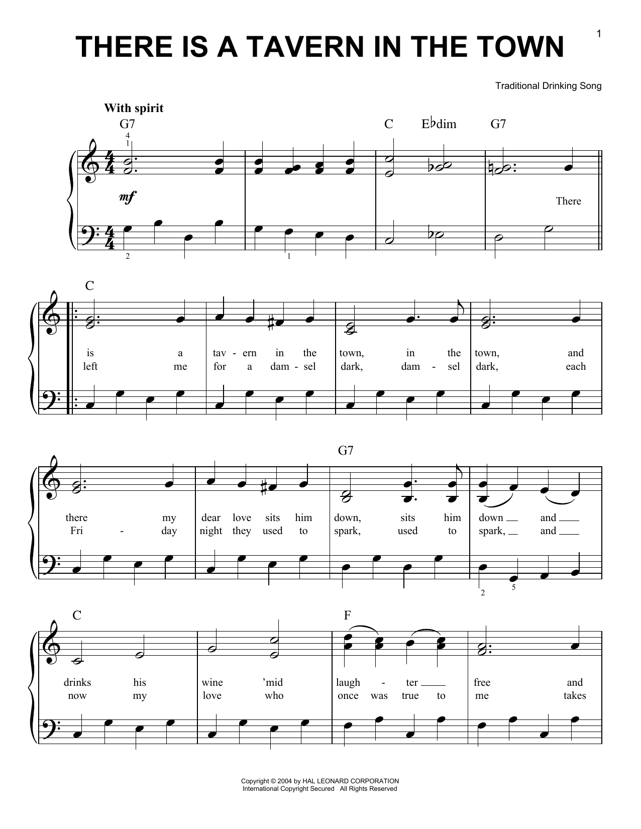 Traditional Drinking Song There Is A Tavern In The Town sheet music preview music notes and score for E-Z Play Today including 2 page(s)