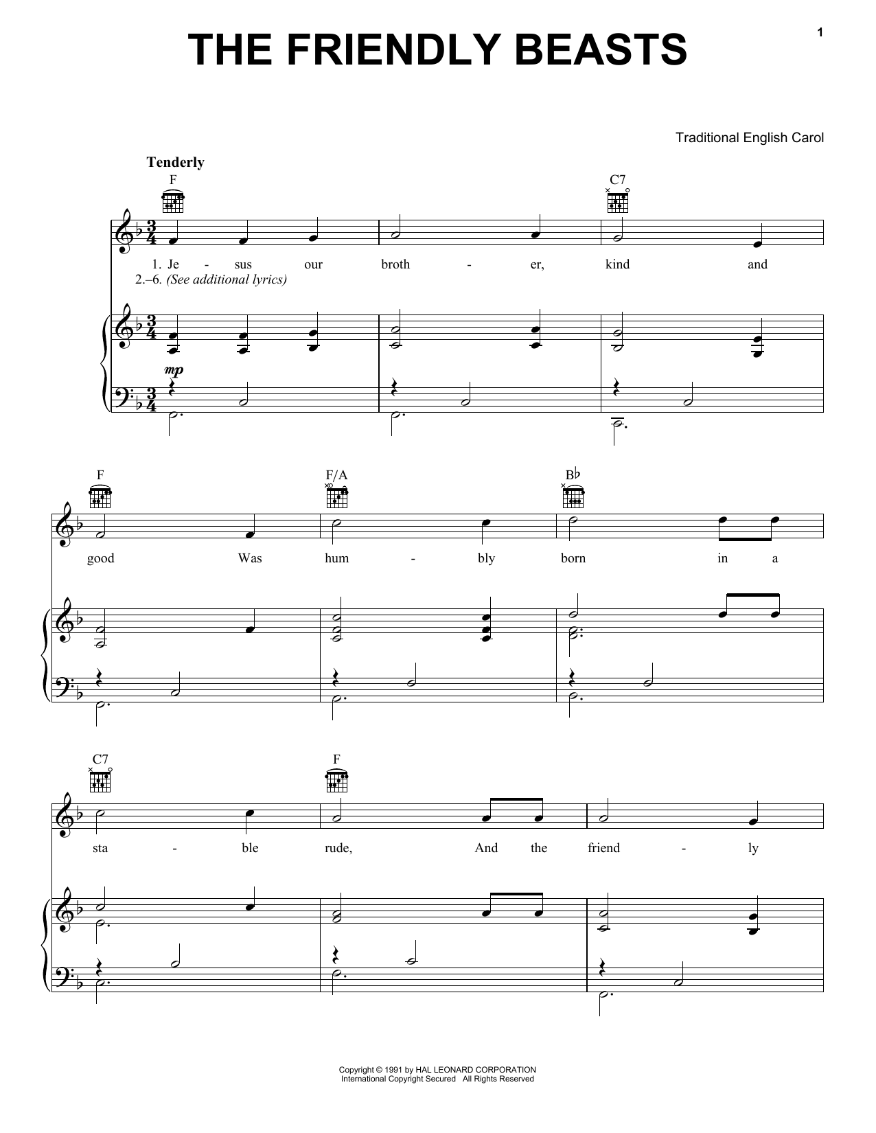 Learn to play Traditional English Carol The Friendly Beasts sheet music for Real Book – Melody, Lyrics & Chords in minutes. Traditional English Carol The Friendly Beasts sheet music preview music notes and score for Real Book – Melody, Lyrics & Chords including 1 page(s)