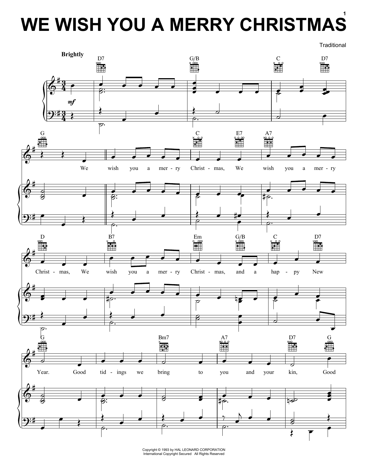 Traditional English Folksong We Wish You A Merry Christmas Sheet Music Download Printable