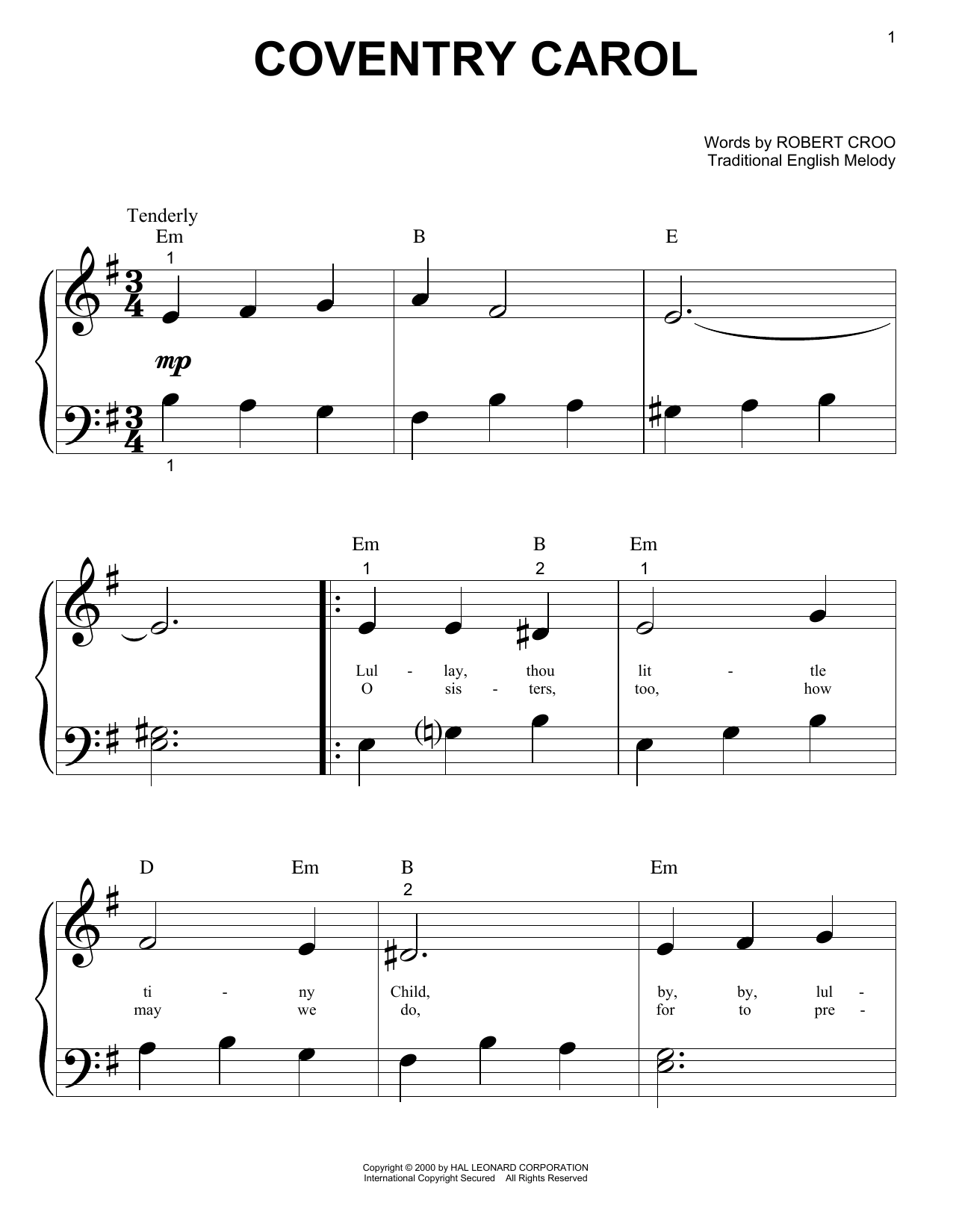 Learn to play Christmas Carol Coventry Carol sheet music for Piano (Big Notes) in minutes. Christmas Carol Coventry Carol sheet music preview music notes and score for Piano (Big Notes) including 2 page(s)