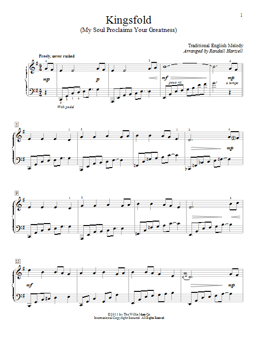 Traditional English Melody Kingsfold (My Soul Proclaims Your Greatness) sheet music preview music notes and score for Piano including 3 page(s)