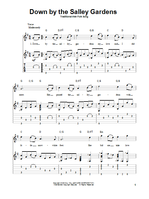 Learn to play Irish Folksong Down By The Sally Gardens sheet music for Guitar Tab in minutes. Irish Folksong Down By The Sally Gardens sheet music preview music notes and score for Guitar Tab including 2 page(s)