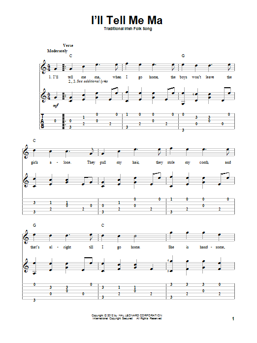 Learn to play Irish Folksong I'll Tell Me Ma sheet music for Guitar Tab in minutes. Irish Folksong I'll Tell Me Ma sheet music preview music notes and score for Guitar Tab including 2 page(s)