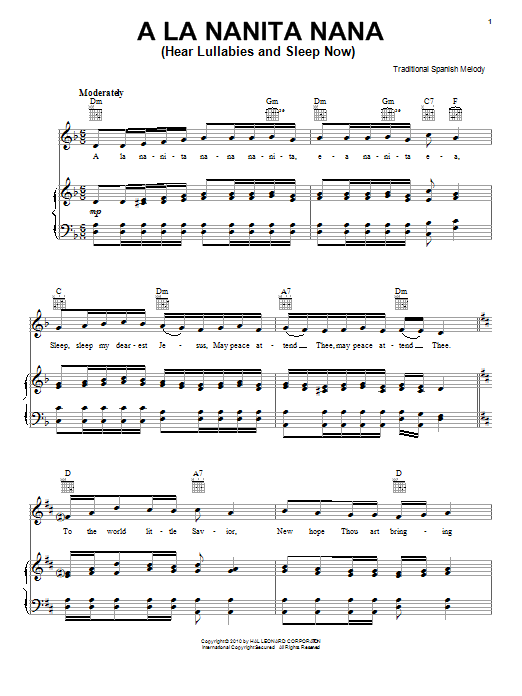 Learn to play Traditional Spanish Melody A La Nanita Nana (Hear Lullabies and Sleep Now) sheet music for Guitar Tab in minutes. Traditional Spanish Melody A La Nanita Nana (Hear Lullabies and Sleep Now) sheet music preview music notes and score for Guitar Tab including 2 page(s)