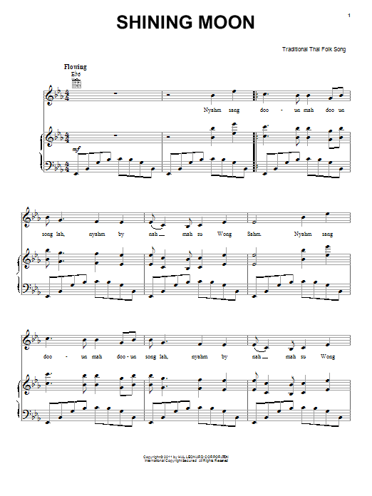Learn to play Traditional Thai Folk Song Shining Moon sheet music for Piano, Vocal & Guitar (Right-Hand Melody) in minutes. Traditional Thai Folk Song Shining Moon sheet music preview music notes and score for Piano, Vocal & Guitar (Right-Hand Melody) including 2 page(s)