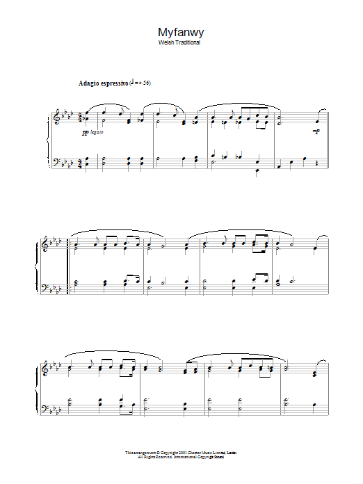 Welsh Folksong Myfanwy sheet music preview music notes and score for Piano including 2 page(s)